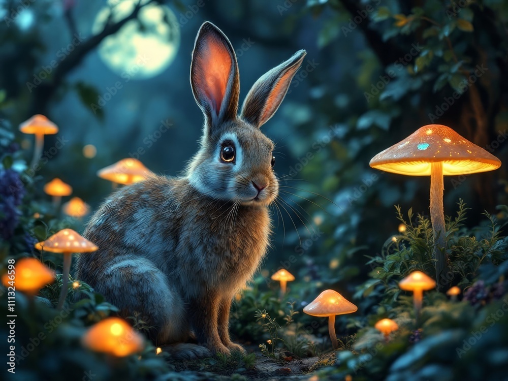 Fototapeta premium The enchanted forest's mystical rabbit.