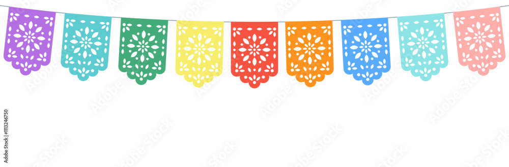Mexican papel picado template. Colorful paper card decorative garland. Festive Decoration. Festival paper papel picado.