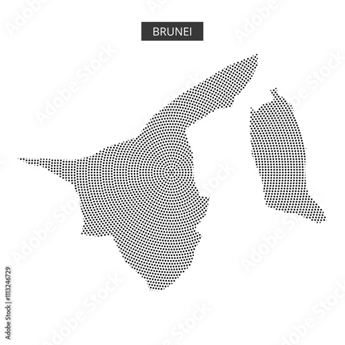 Brunei map outlined with dots illustrating geographic features and dimensions clearly