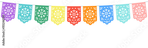 Mexican papel picado template. Colorful paper card decorative garland. Festive Decoration. Festival paper papel picado.