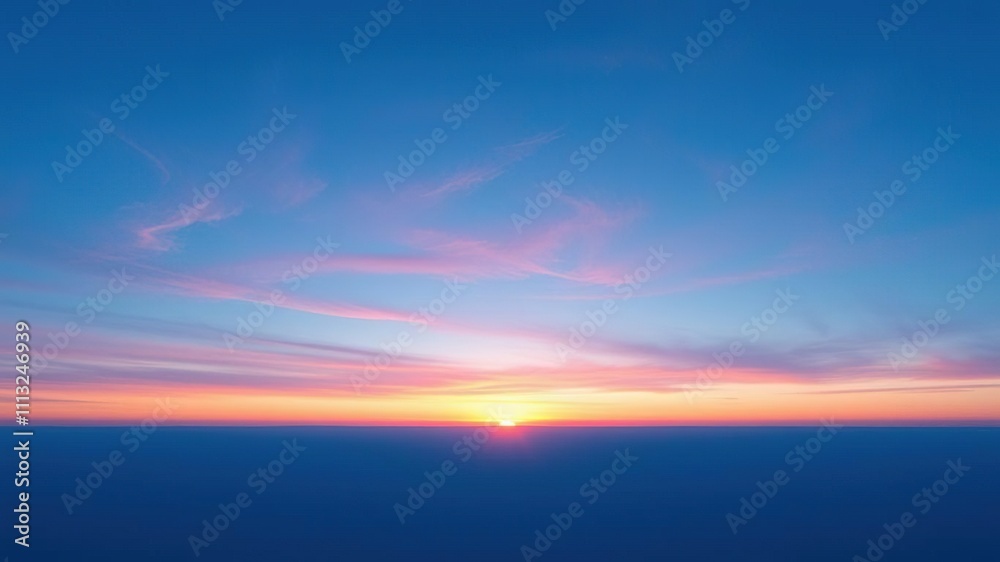 Fototapeta premium The sky transitions from blue to a vibrant cyan during the sunset hour, water, harbour