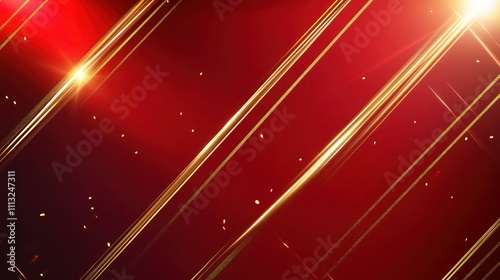 Red gradient with sleek golden lines extending diagonally, highlighted by spotlight effects for a professional live broadcast room setting. photo