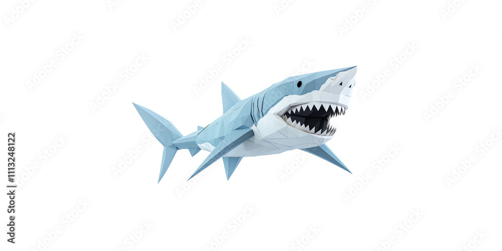 Obraz premium 3D paper shark, white background