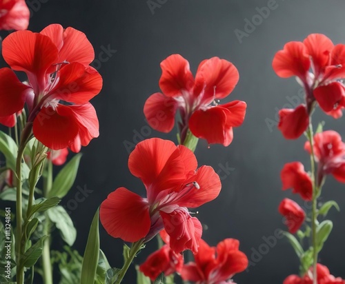 Large red sweet pea flowers with prominent stamens and sepals , bloom, petals, stamens