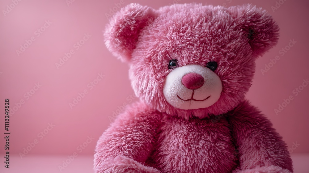 Fototapeta premium Pink teddy bear toy sitting on pink background