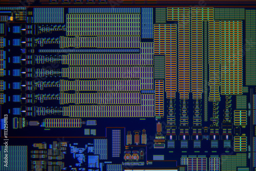 modern high-tech nanoscale wafer circuit micrograph
