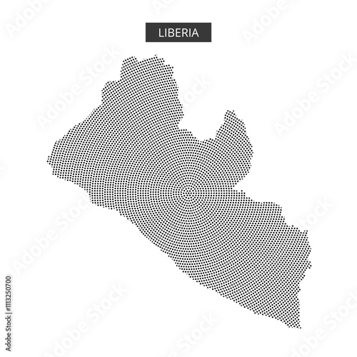 Map outline of Liberia created using dot pattern with geographical details