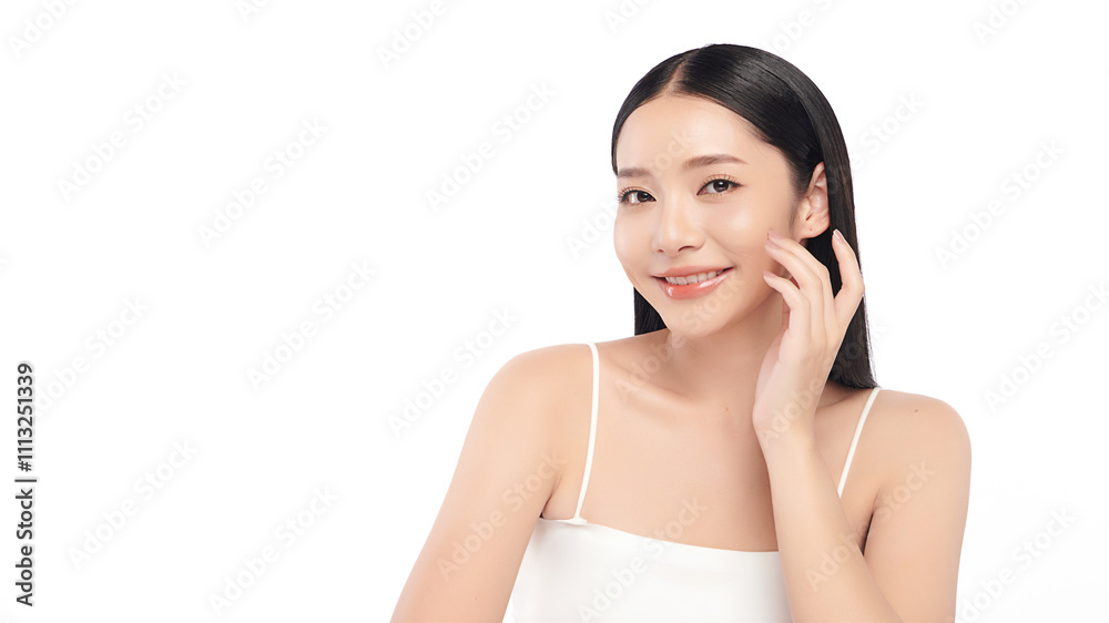 Beautiful young asian woman with clean fresh skin on white background, Face care, Facial treatment, Cosmetology, beauty and spa, Asian women portrait. Beautiful young asian woman with clean fresh skin on white background, Face care, Facial treatment, Cosmetology, beauty and spa, Asian women portrait.