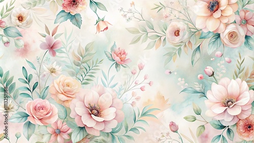 Wallpaper Mural Elegant Watercolor Floral Design  A Serene Tapestry of Pastel Roses, Peonies, and Delicate Foliage Torontodigital.ca