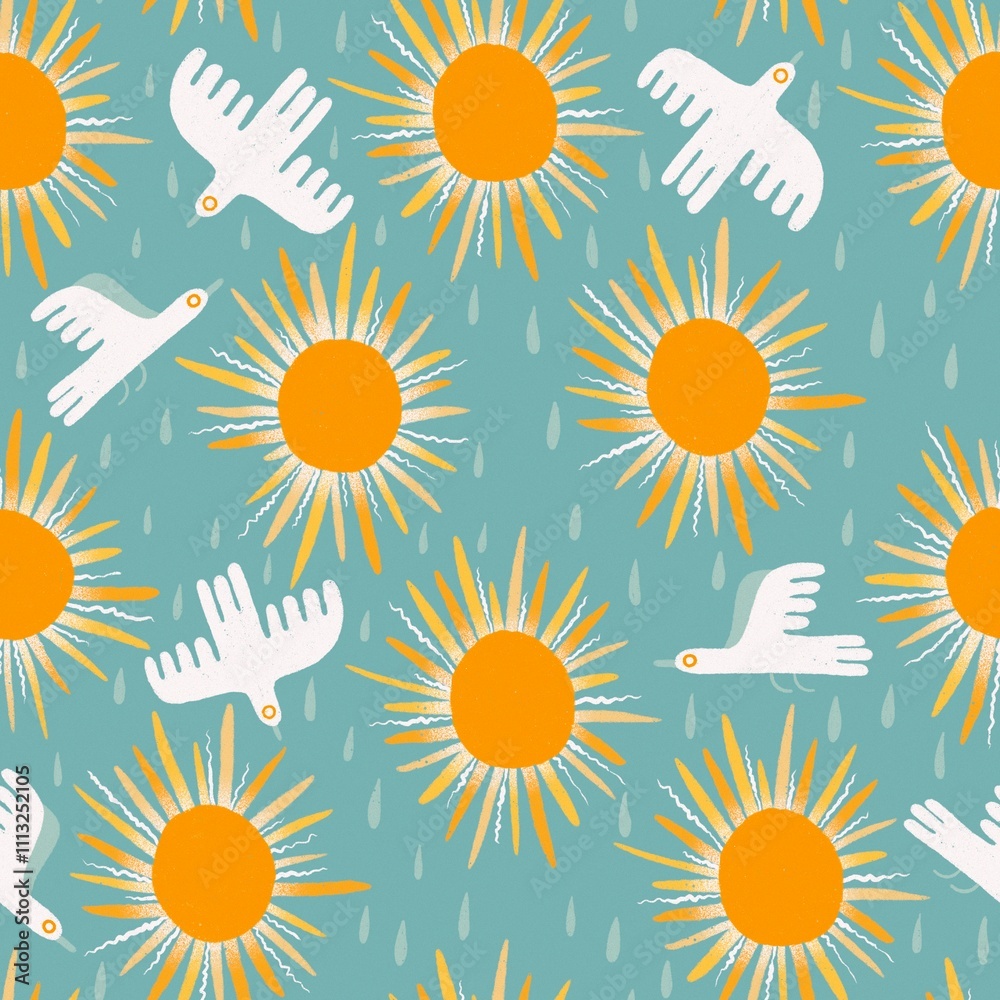 Birds and suns - blue Birds and suns - blue