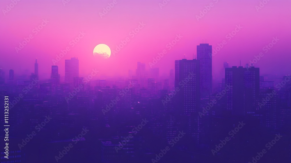 Fototapeta premium Cityscape at Sunset with a Large Yellow Moon