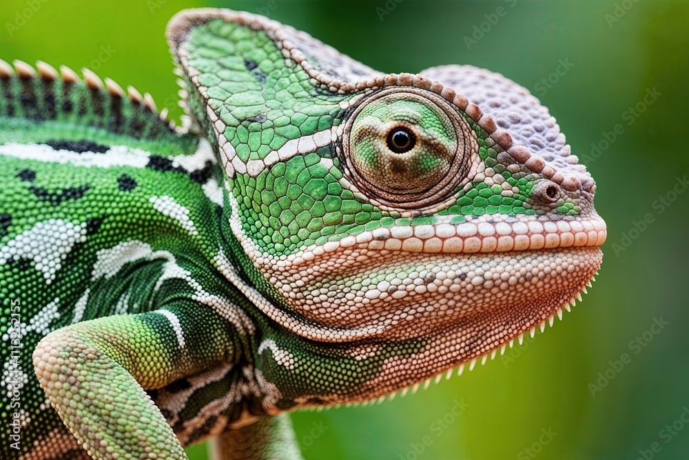Incredible Close-Up of a Green Chameleon Analyzing Wildlife and Reptile Skin Details Incredible Close-Up of a Green Chameleon Analyzing Wildlife and Reptile Skin Details