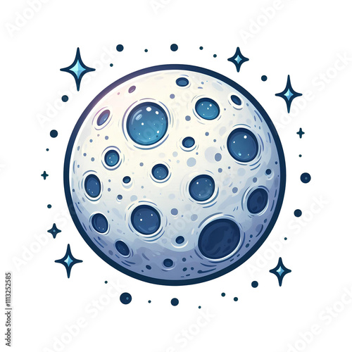 Lunar Cratered Moon in Cartoon Style