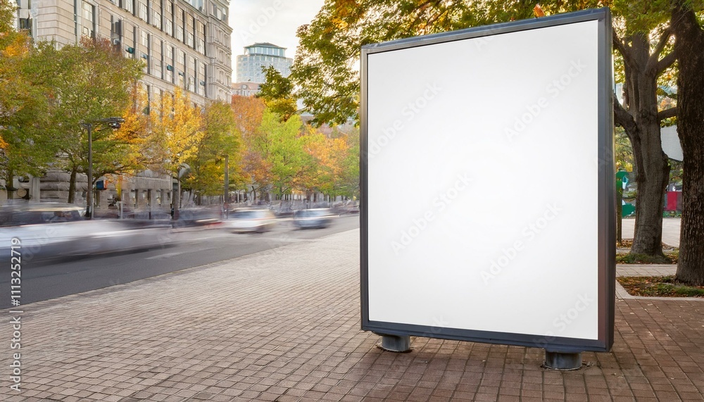 Blank billboard on city street in autumn. Blank billboard on city street in autumn.