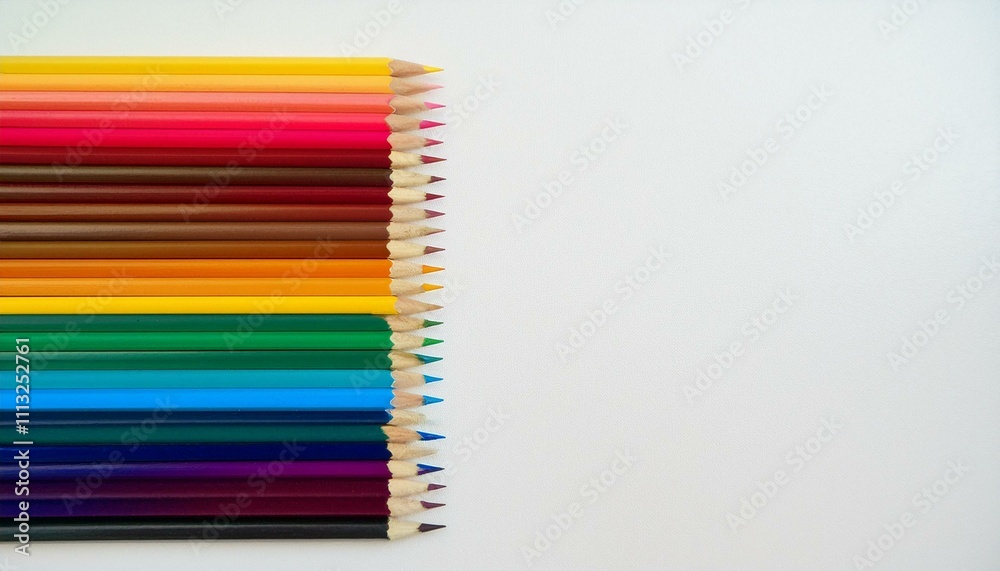 Vibrant colored pencils lined up against a white background, ready for creative expression. Vibrant colored pencils lined up against a white background, ready for creative expression.