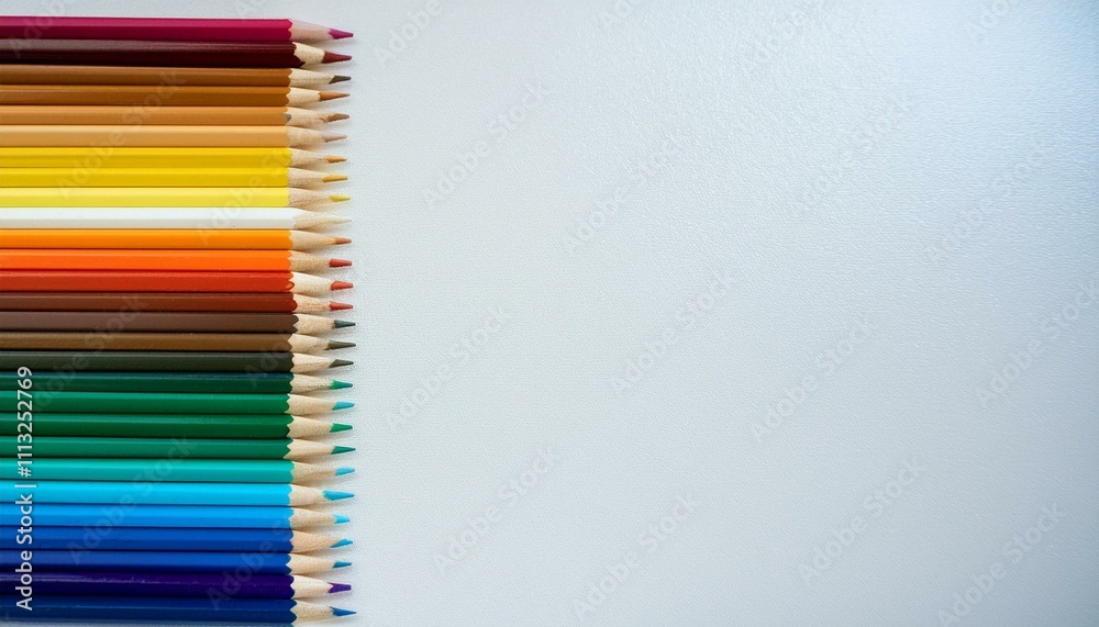 Vibrant colored pencils lined up against a white background, ready for creative expression. Vibrant colored pencils lined up against a white background, ready for creative expression.