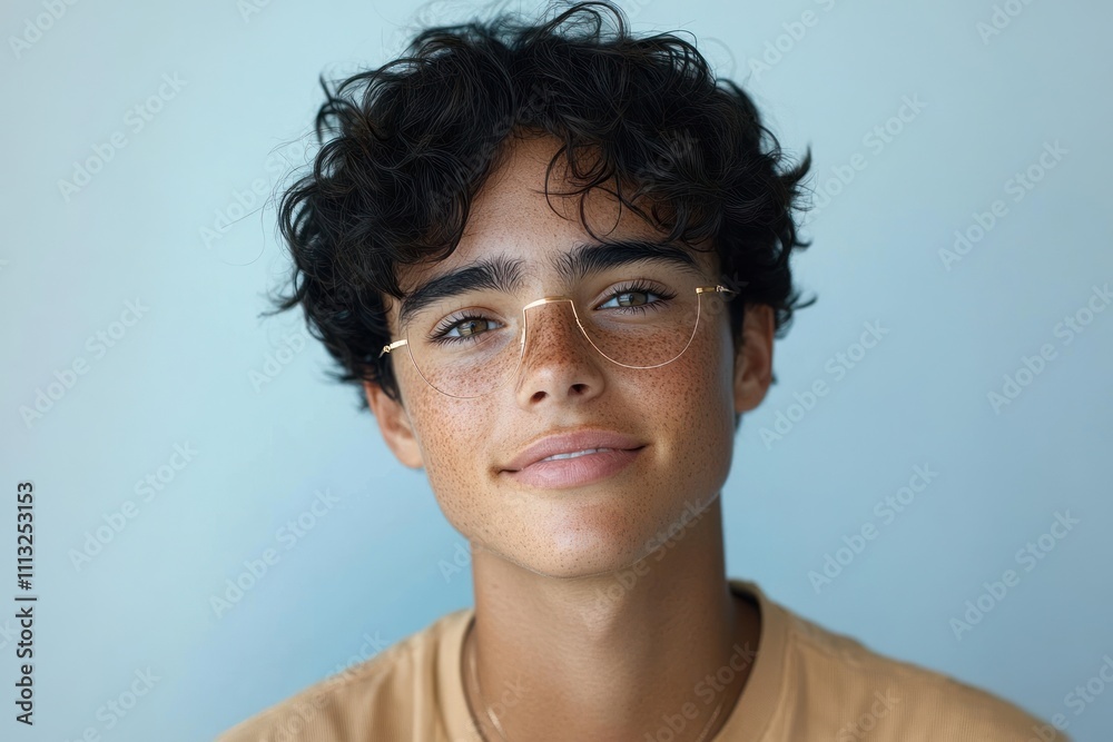 Confident Afro American Businesswoman with Curly Hair in Casual Glasses Smiling on White Background Confident Afro American Businesswoman with Curly Hair in Casual Glasses Smiling on White Background