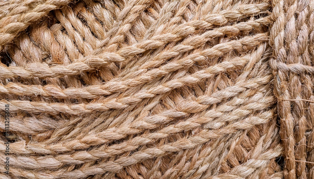 Close-up of a tightly wound coil of natural fiber rope. The texture is rough and the color is a light beige. Close-up of a tightly wound coil of natural fiber rope. The texture is rough and the color is a light beige.