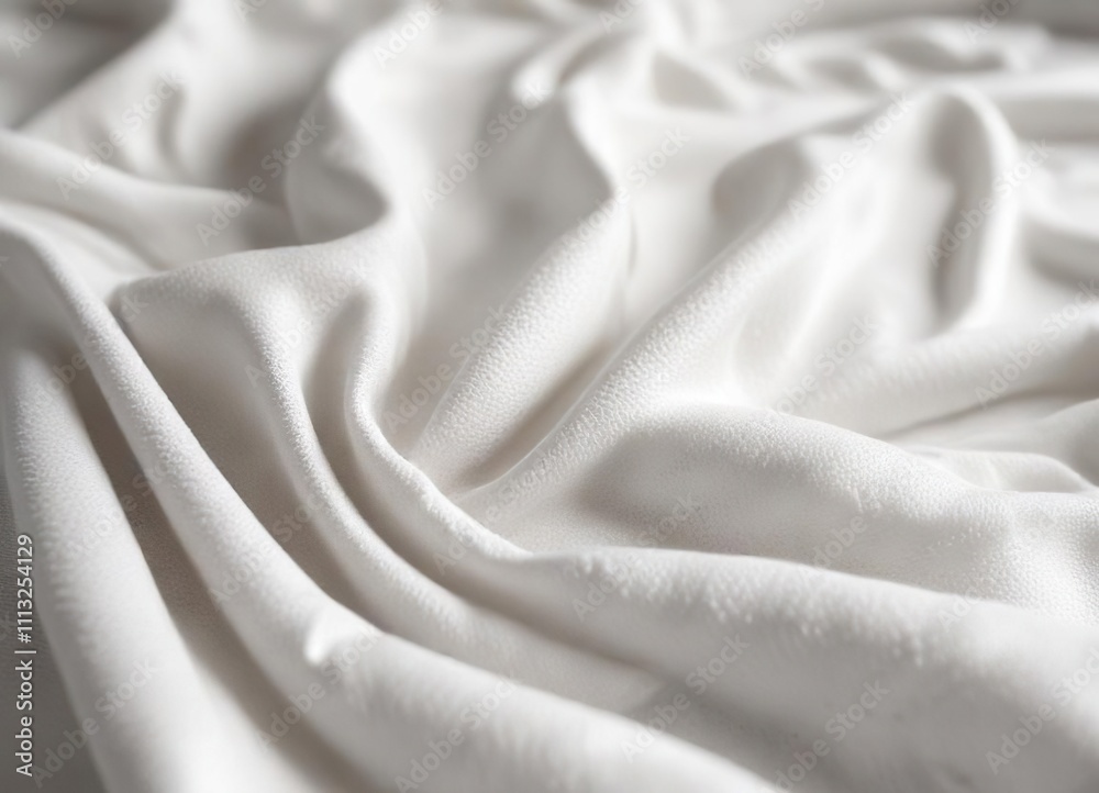Macro shot of delicate white fleece fabric with folds, gentle, plush, blanket Macro shot of delicate white fleece fabric with folds, gentle, plush, blanket