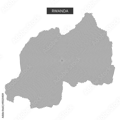 Map of Rwanda illustrated in dot style with geographical features highlighted