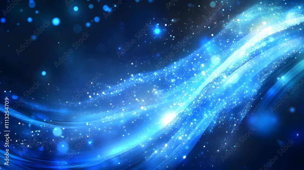 Abstract Blue Glowing Wave With Sparkling Particles Abstract Blue Glowing Wave With Sparkling Particles