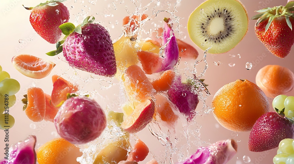 Various Fruits flying, showcasing freshness and delicacy