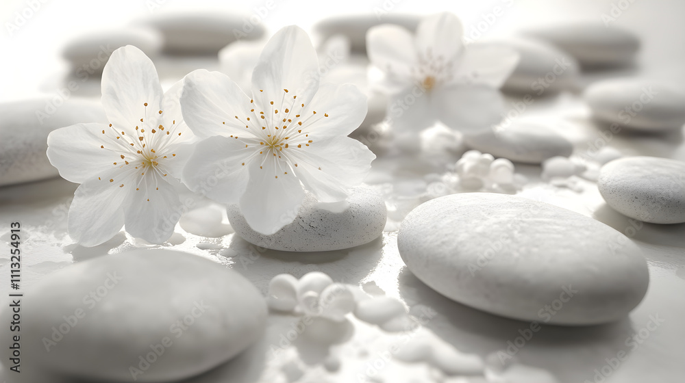 Blossoming Serenity: White Florals on Pristine Stone Ground Illuminating Natural Purity and Elegance in an Ethereal Visual Harmony Blossoming Serenity: White Florals on Pristine Stone Ground Illuminating Natural Purity and Elegance in an Ethereal Visual Harmony