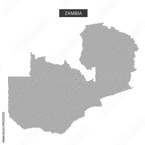 Unique dotted map representation of Zambia highlighting geographical features