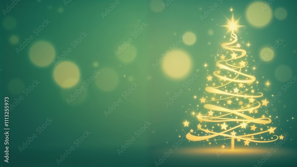Elegant Golden Christmas Tree Ornament Decorative Illustration on Festive Green Background Elegant Golden Christmas Tree Ornament Decorative Illustration on Festive Green Background