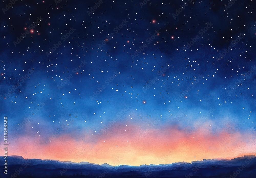 Fototapeta premium Watercolor Night Sky Background with Stars and Soft Gradients