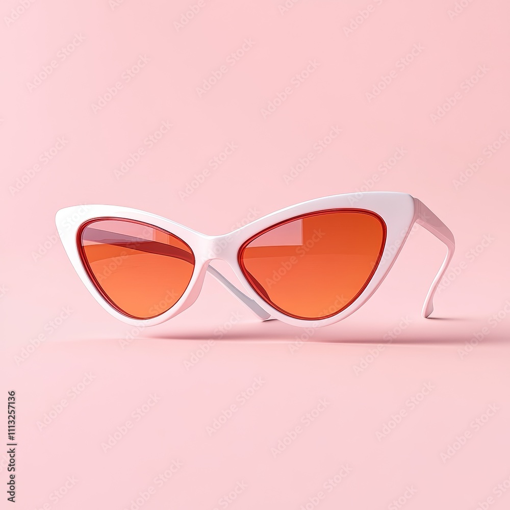 Cat-eye sunglasses with orange lenses on pastel pink background minimalist summer style Cat-eye sunglasses with orange lenses on pastel pink background minimalist summer style