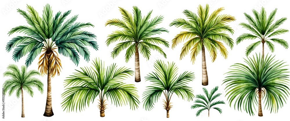 Collection of tropical palm tree illustrations on white background Collection of tropical palm tree illustrations on white background