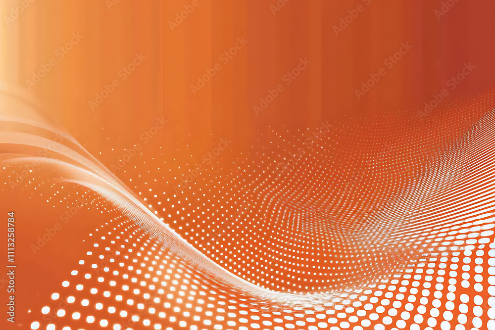 Obraz premium Abstract Orange Wave Design with White Dotted Pattern: Digital Art Background for Modern Technology and Futuristic Concepts
