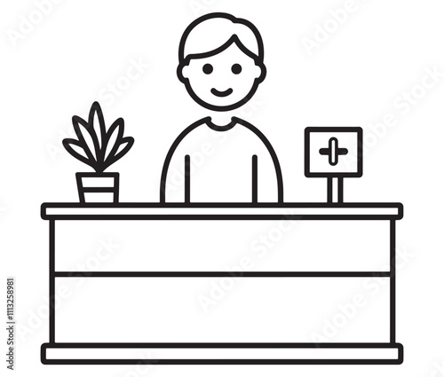 Vector illustration of desk icon, reception desk icon isolated on white background