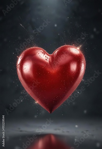 Single red heart floating in mid-air with sparkles and glitter, single heart, festive decoration photo