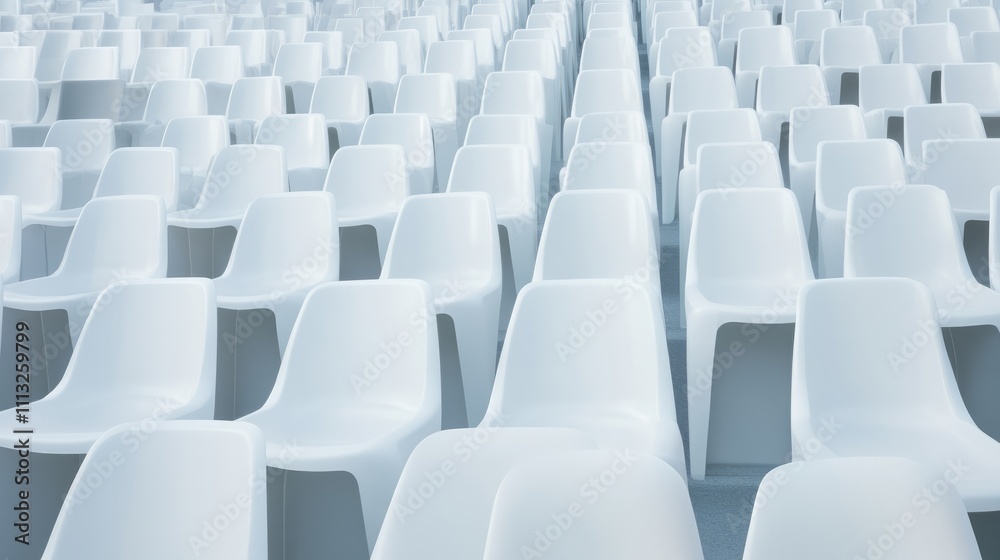 Empty conference room seats, rows of white chairs in modern meeting rooms, shallow depth of Empty conference room seats, rows of white chairs in modern meeting rooms, shallow depth of