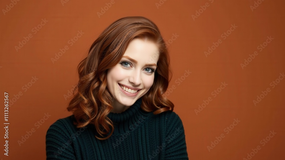 Beautiful Redhead Woman Smiling Warmly Perfect for Advertising, Marketing, and Social Media Campaigns