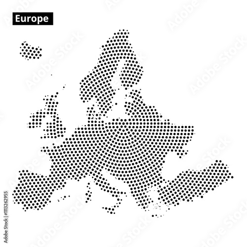 Detailed European map illustration using dotted pattern for educational purposes