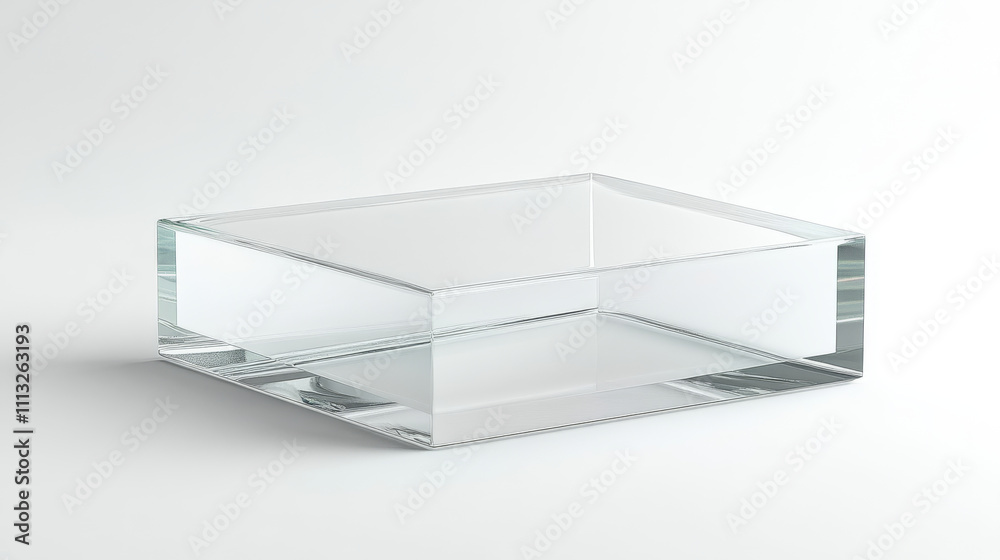 3d glass transparent clear stand podium display box isolated on background. Empty crystal pedestal platform for product showcase or presentation. Minimal realistic plastic square and cylinder stand