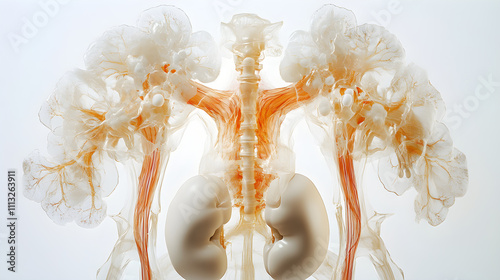 Comprehensive Anatomical Diagram of the Urinary System Featuring Kidneys, Ureters, and Bladder photo