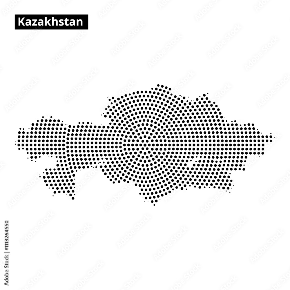 Map outline of Kazakhstan illustrated in dotted design on white background