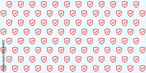 Seamless background pattern of evenly spaced white protection mark symbols. illustration on blue opacity background