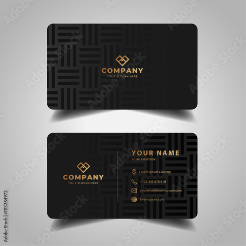Black and gold business card with a modern, minimalist design template.