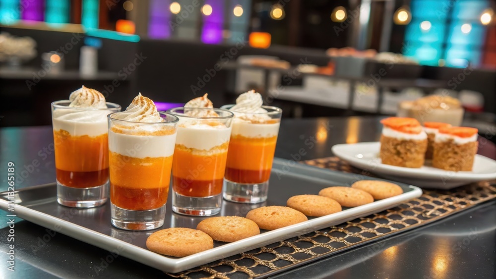 Mini Thai Iced Tea Shooters Served in Chic Dessert Bar Mini Thai Iced Tea Shooters Served in Chic Dessert Bar