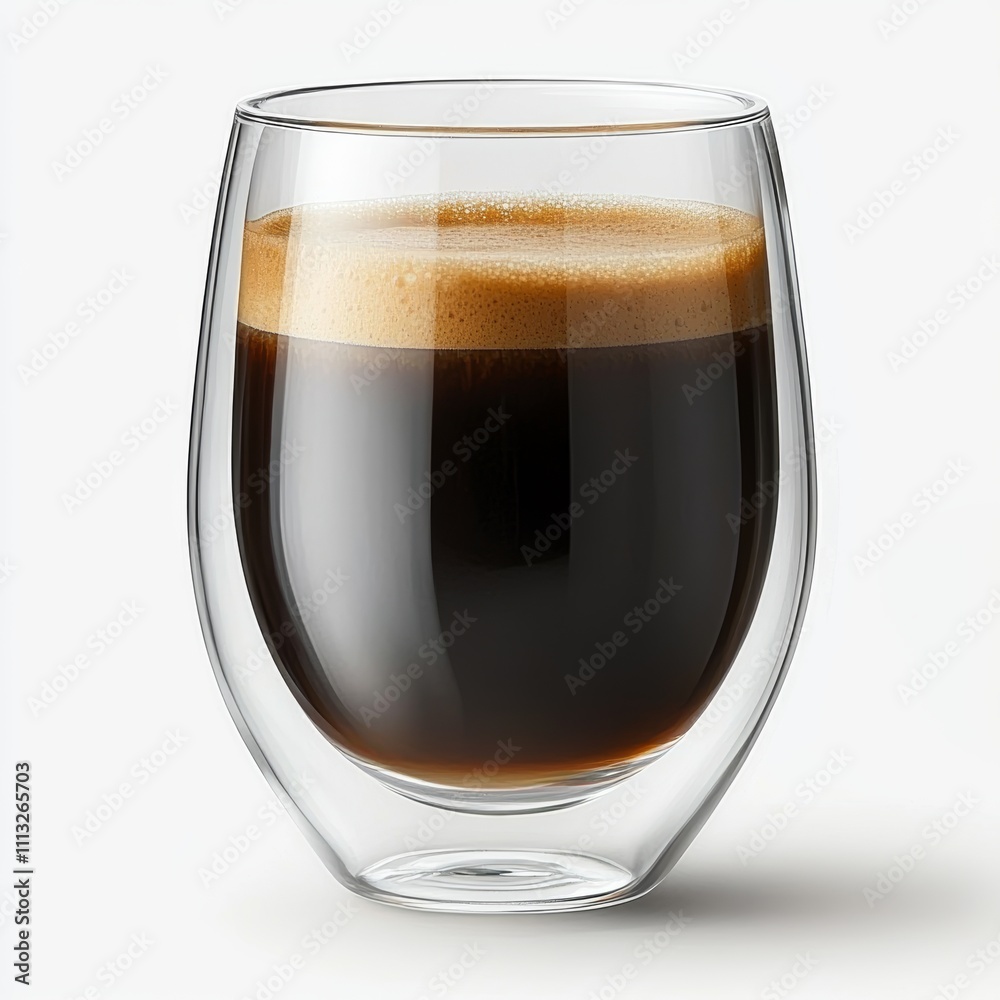Dark Frothy Beverage in Clear Glass on White Background Dark Frothy Beverage in Clear Glass on White Background