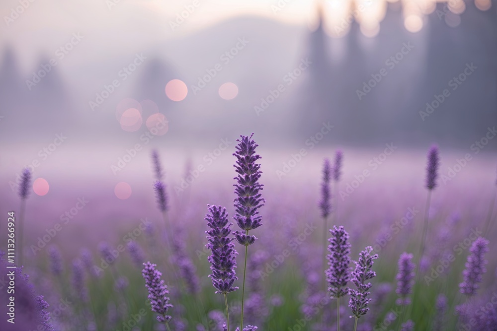 Fototapeta premium Luminous Lavender Fog Bokeh Background with Soft Focus Misty Elements