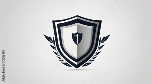 Shield logo design featuring a cross and laurel leaves on a neutral background
