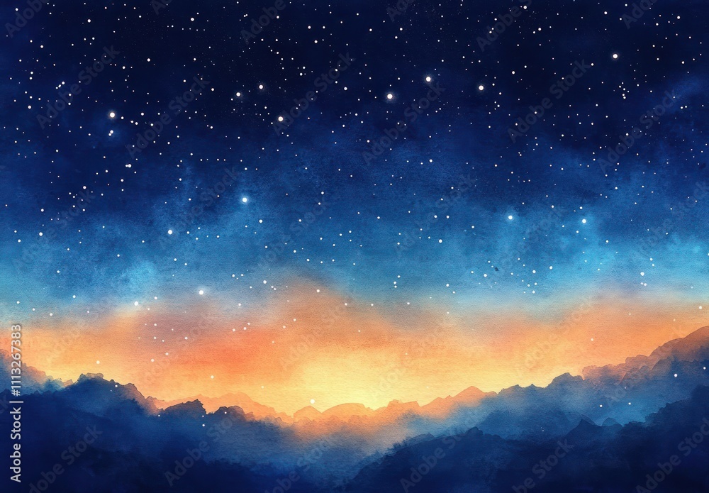 Fototapeta premium Watercolor Night Sky with Stars and Gradients