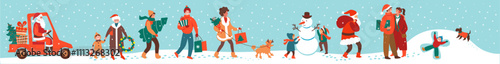 Christmas people. Shopping. Street style. Santa in golf cart with gifts.