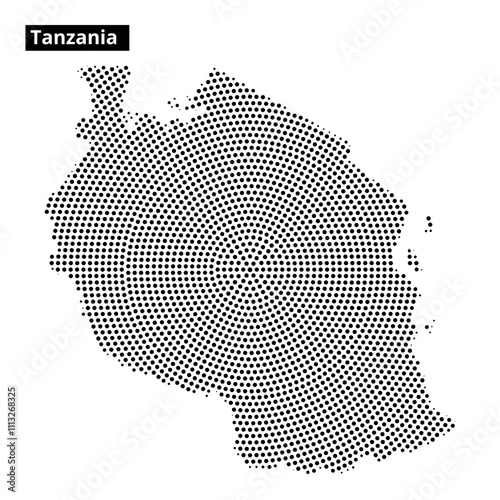 Map of Tanzania showcasing unique dot pattern design in black and white